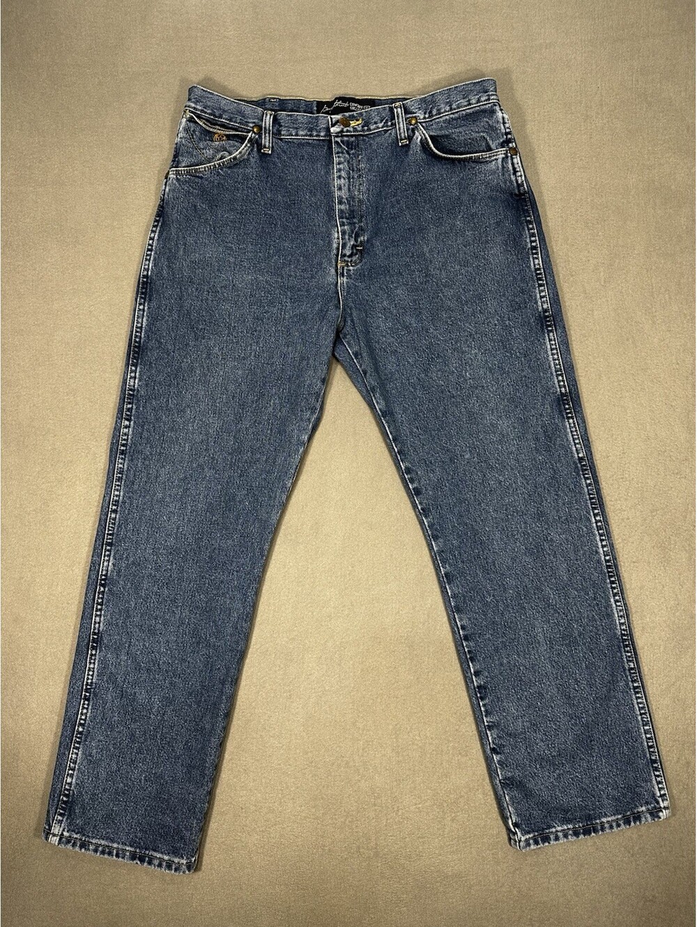Wrangler Cowboy Cut Jeans Mens 35X29.5 Blue Denim Western Fabric Mexico